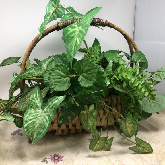 Assorted Silk Greenery in Woven Wicker Basket with Handle - Picture 3 of 6